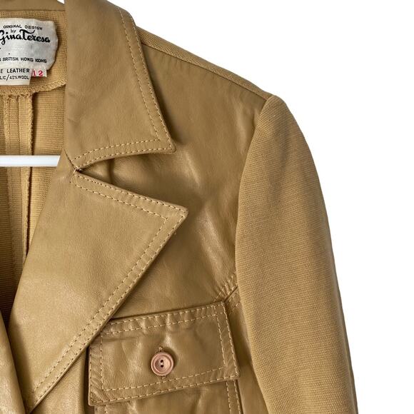 Gina Teresa 60s Vintage Leather Wool Blend Tan Jacket size 12 - Picture 2 of 10